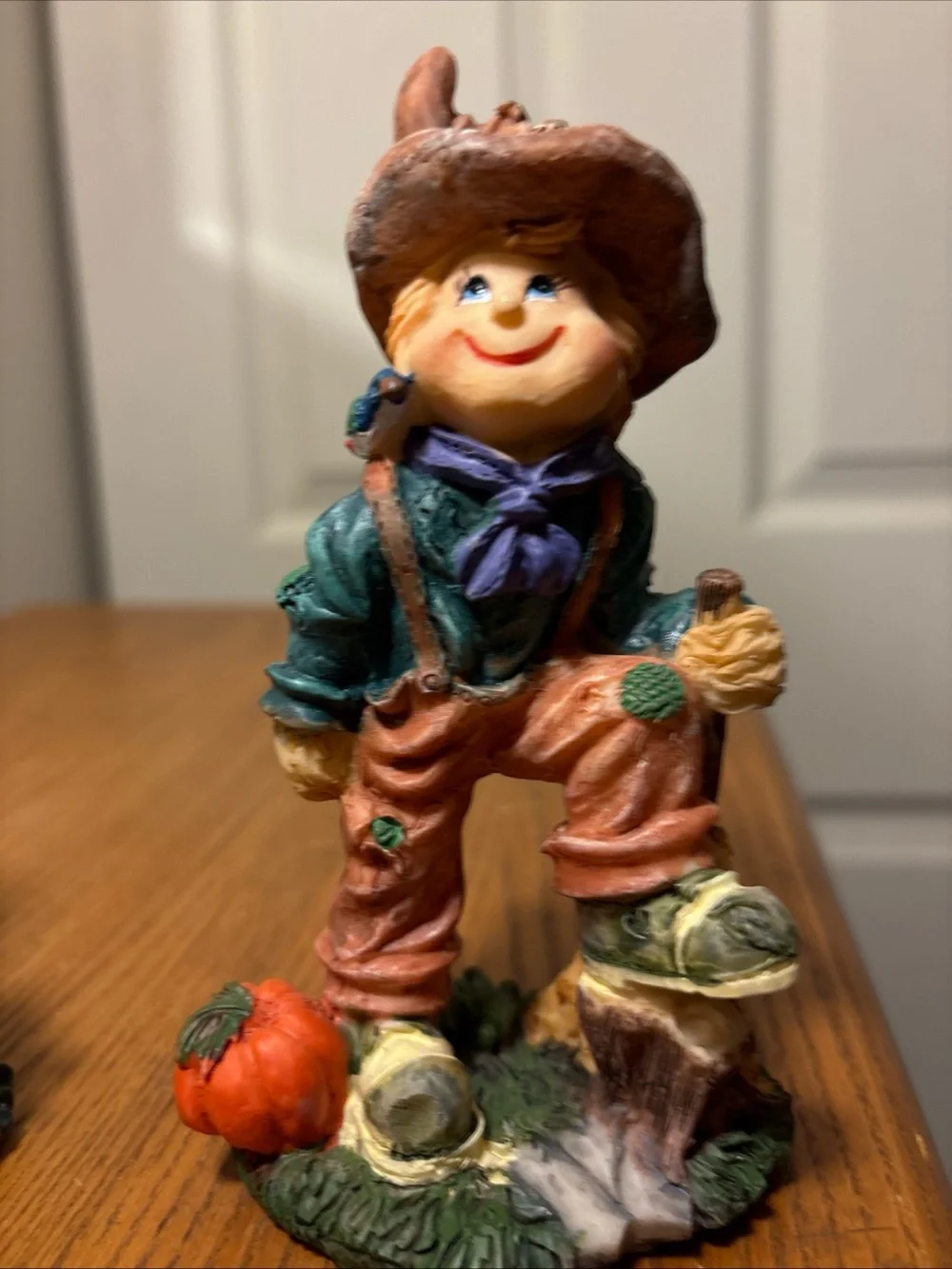 Autumn Scarecrow Figurine Pair - Orange & Green Fall Decor